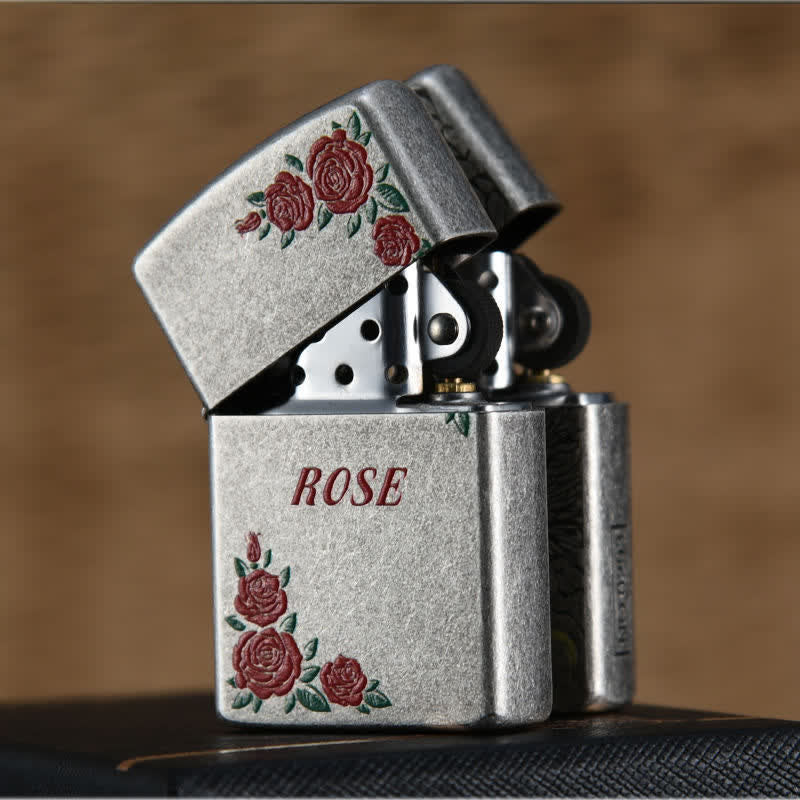 Red Rose Flower Artwork Refillable Kerosene Lighter