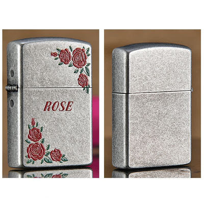 Red Rose Flower Artwork Refillable Kerosene Lighter