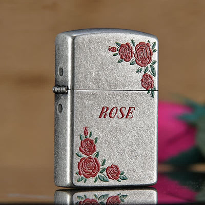 Red Rose Flower Artwork Refillable Kerosene Lighter