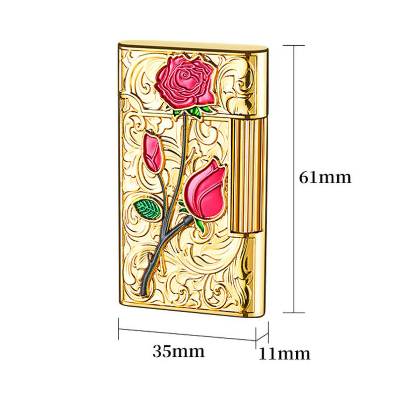 Gold Red Rose Flint Side Slide Refillable Butane Lighter