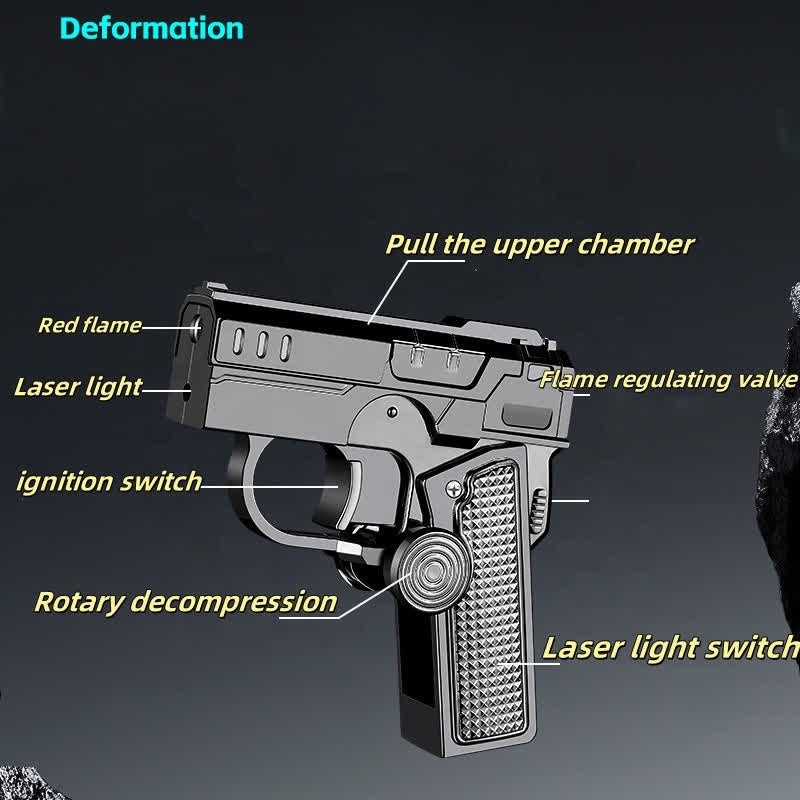 Folding Gun-Shaped LED Refillable Butane Lighter