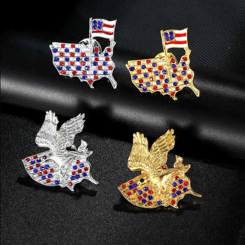 Rhinestone Eagle American Flag Patriotic Brooch