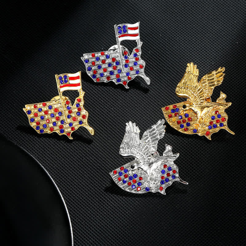 Rhinestone Eagle American Flag Patriotic Brooch