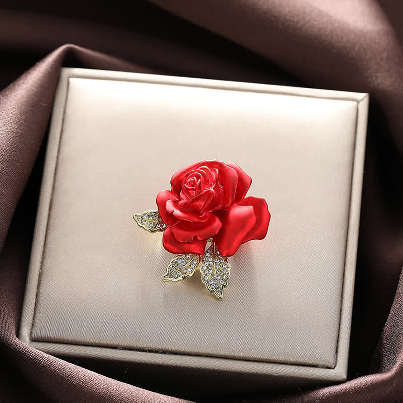 Red Blue Rose Rhinestone Flower Brooch