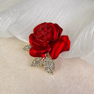 Red Blue Rose Rhinestone Flower Brooch