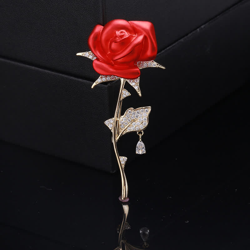 Elegant Gentle Red Rose Zircon Brooch