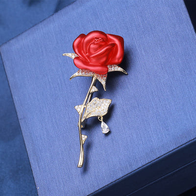 Elegant Gentle Red Rose Zircon Brooch