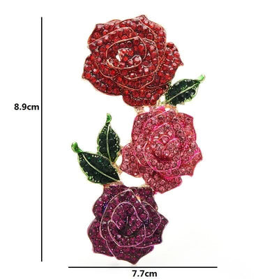 Women's Triple Beauty Roses Sparkling Rhinestone Brooch