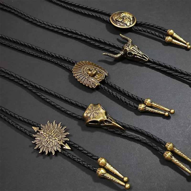 Weatern Antique Bronze Retro Indian Pattern Bolo Tie