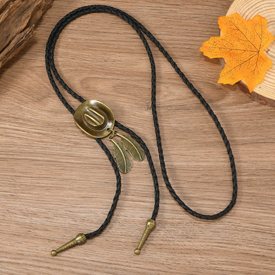 Vintage Bronze Cowboy Hat Shape Pendant Bolo Tie