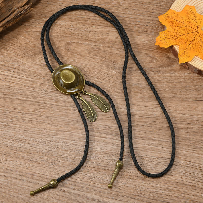 Vintage Bronze Cowboy Hat Shape Pendant Bolo Tie