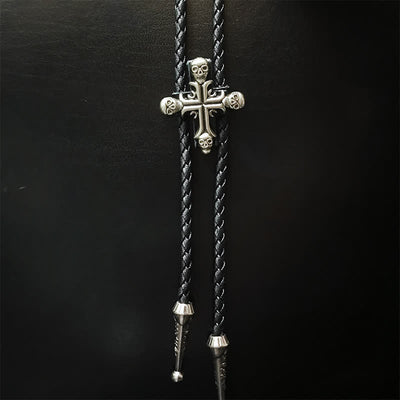 Punk Style Skull Head Silver Pendant Bolo Tie