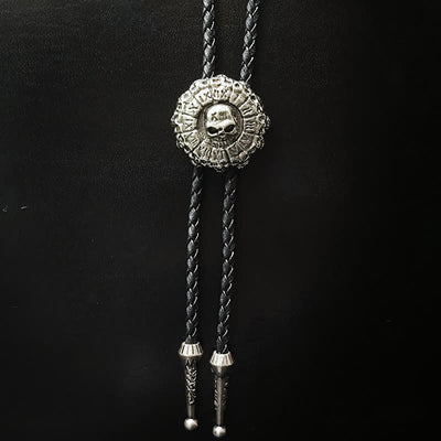 Punk Style Skull Head Silver Pendant Bolo Tie