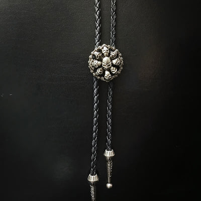 Punk Style Skull Head Silver Pendant Bolo Tie