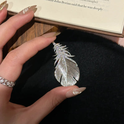 Women's Shiny Rhinestone Feather Pendant Brooch