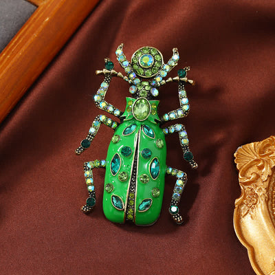 Ancient Large Enamel Scarab Colored Crystal Brooch