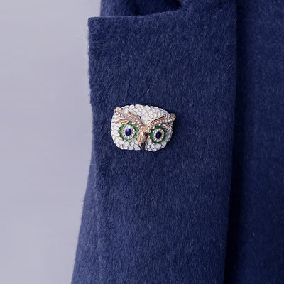 Vintage Glazed Feathers Owl Animal Brooch