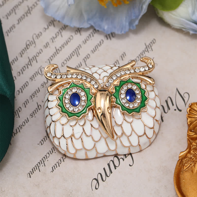 Vintage Glazed Feathers Owl Animal Brooch