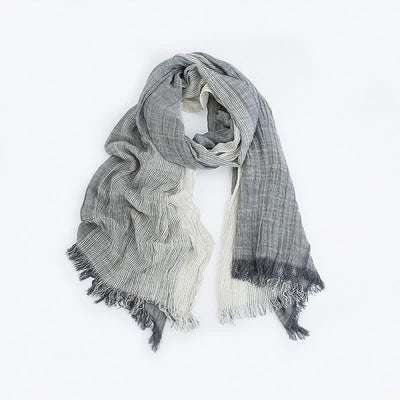 Striped Double Tone Wrinkled Cotton Thin Scarf