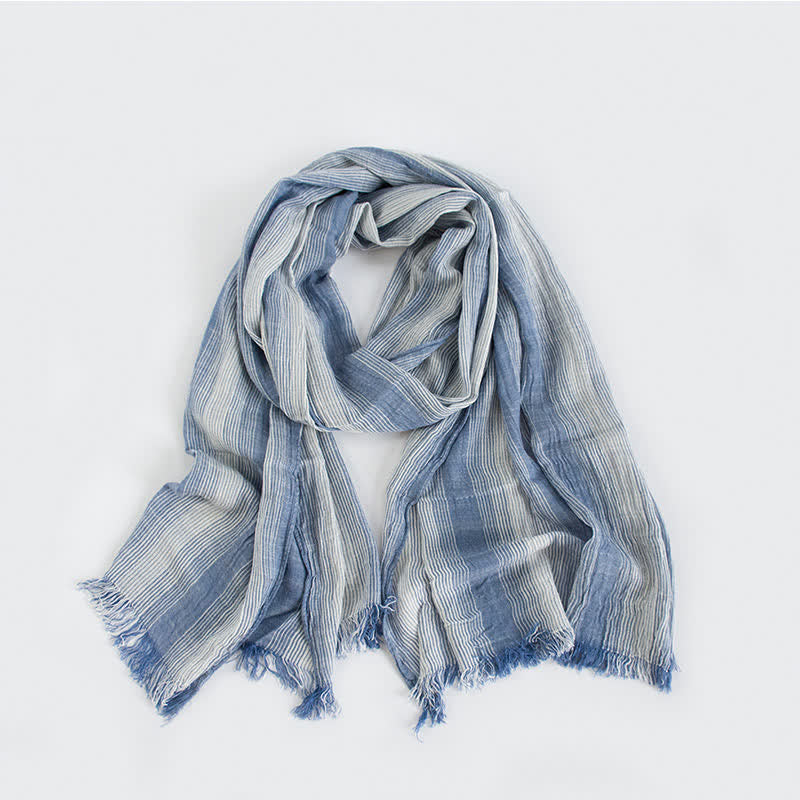 Pleated Vertical Stripes Two Tones Cotton Thin Scarf