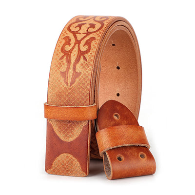 Men's DIY Ethnic Style Carved Pattern Leather Belt