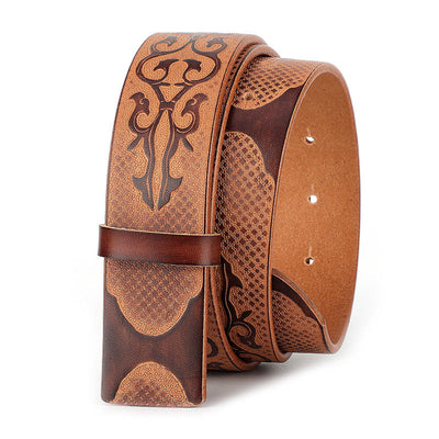 Men's DIY Ethnic Style Carved Pattern Leather Belt