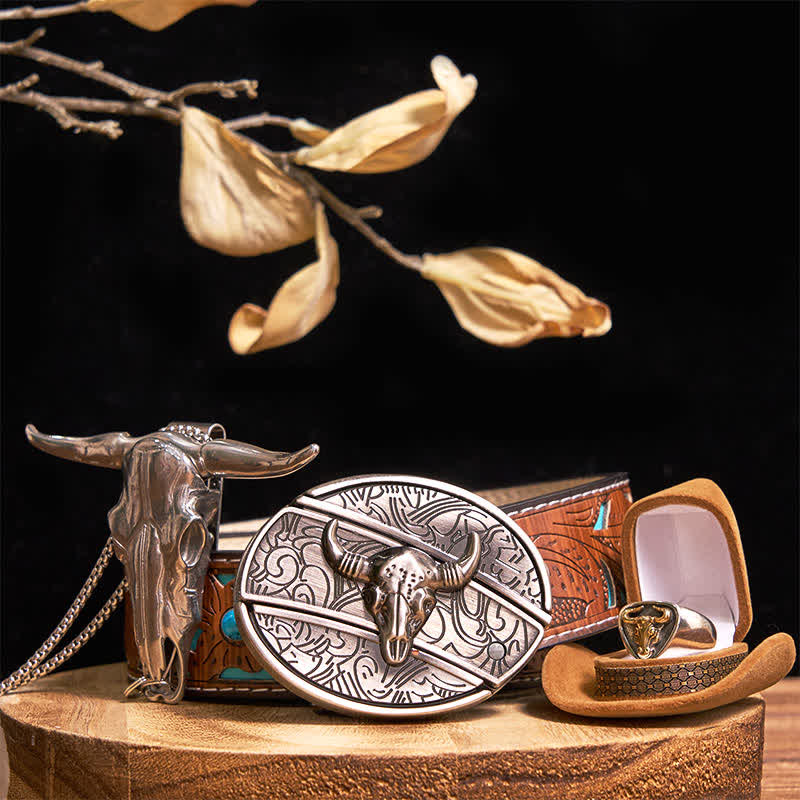 Longhorn Bull DIY Hidden Knife Belt Buckle Pendant Ring Bundle Set