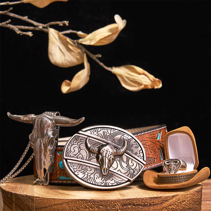 Longhorn Bull DIY Hidden Knife Belt Buckle Pendant Ring Bundle Set