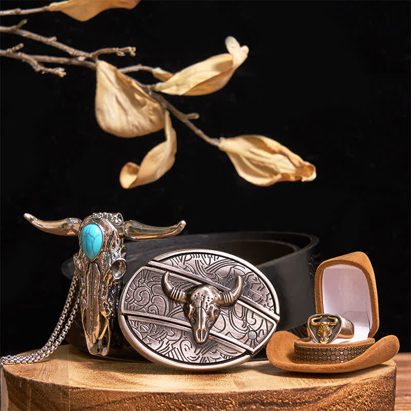 Turquoise Longhorn Bull DIY Hidden Knife Belt Buckle Pendant Ring Bundle Set