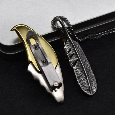 Bald Eagle Hidden Knife Feather Pendant Necklace