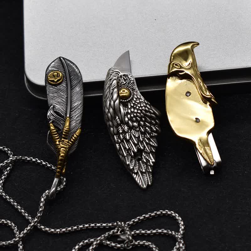 Bald Eagle Hidden Knife Feather Pendant Necklace