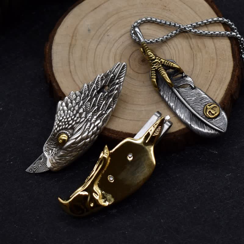 Bald Eagle Hidden Knife Feather Pendant Necklace