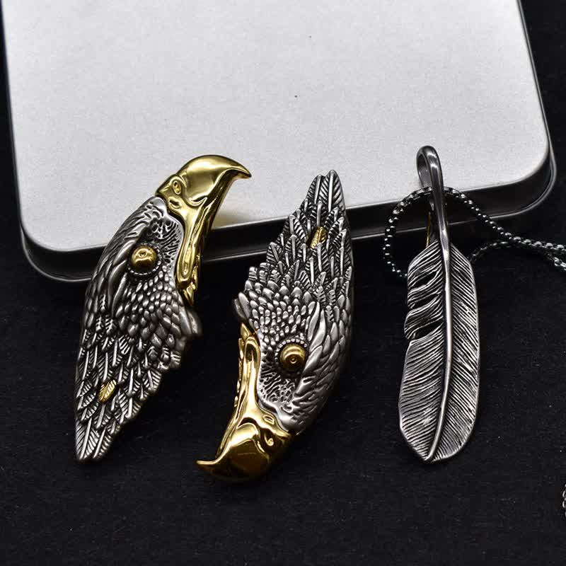 Bald Eagle Hidden Knife Feather Pendant Necklace