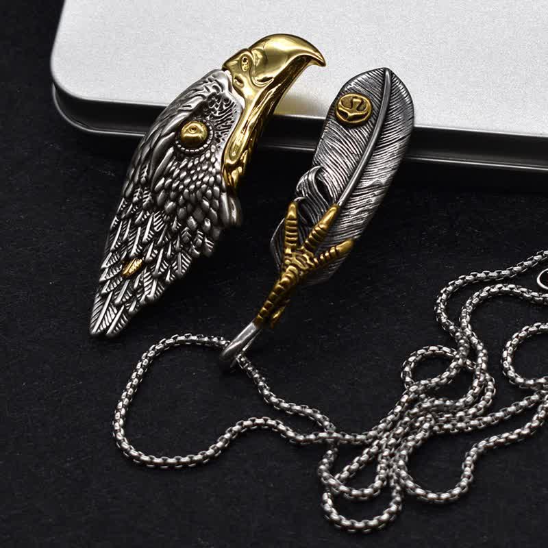 Bald Eagle Hidden Knife Feather Pendant Necklace