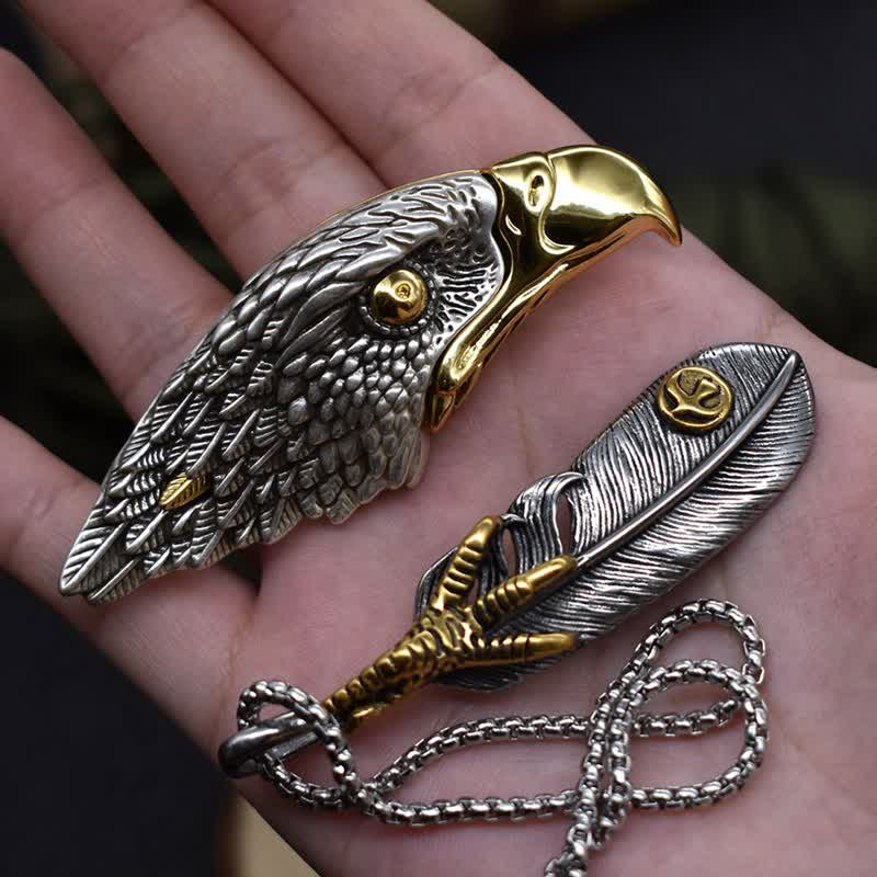 Bald Eagle Hidden Knife Feather Pendant Necklace