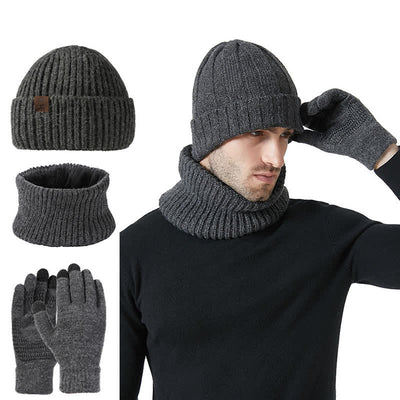 3Pcs Unisex Solid Color Hat Neck Warmer Gloves Set