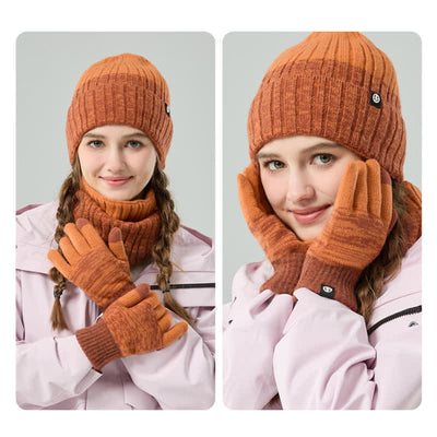 3Pcs Unisex Gradient Color Matching Hat Neck Warmer Gloves Set