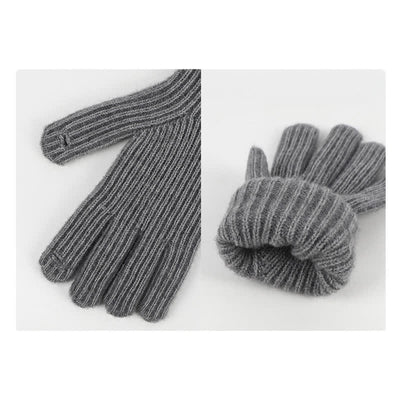 3Pcs Unisex Striped Pattern Fur Ball Knitted Hat Scarf Gloves Set