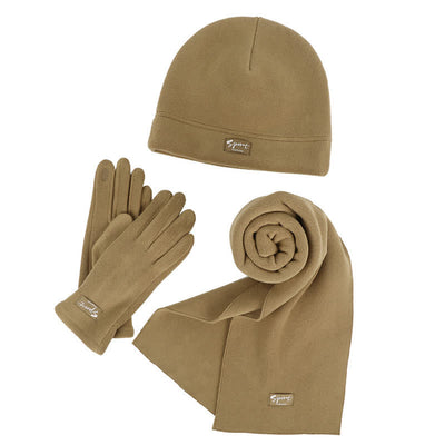 3Pcs Unisex Solid Color Polar Fleece Hat Scarf Gloves Set