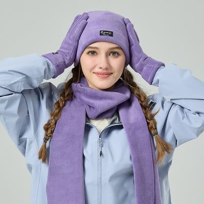 3Pcs Unisex Solid Color Polar Fleece Hat Scarf Gloves Set