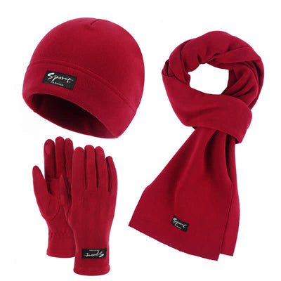 3Pcs Unisex Solid Color Polar Fleece Hat Scarf Gloves Set