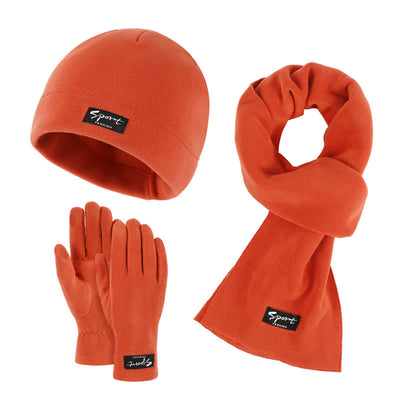 3Pcs Unisex Solid Color Polar Fleece Hat Scarf Gloves Set