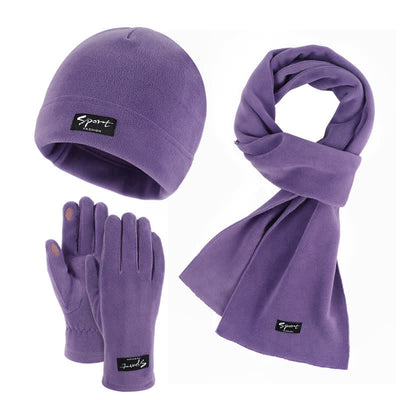 3Pcs Unisex Solid Color Polar Fleece Hat Scarf Gloves Set