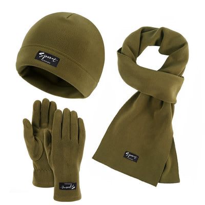 3Pcs Unisex Solid Color Polar Fleece Hat Scarf Gloves Set