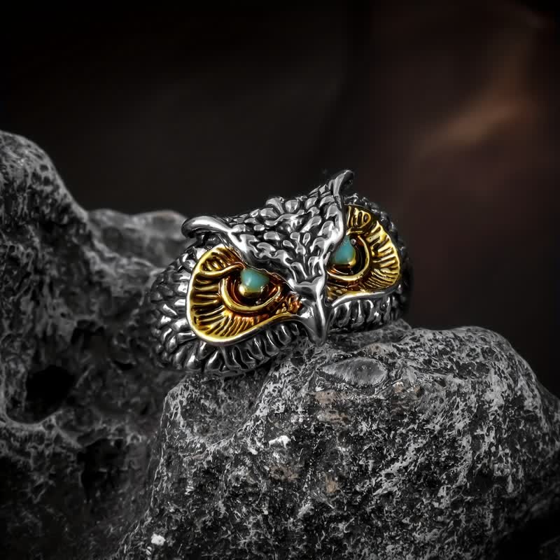 Men's Realistic Owl Animal Opening Adjustable Ring