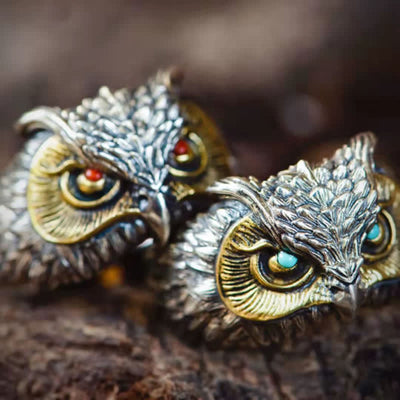 Men's Realistic Owl Animal Opening Adjustable Ring