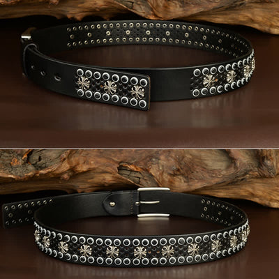 Hip-Hop Hollow Flower Vintage Studded Leather Belt