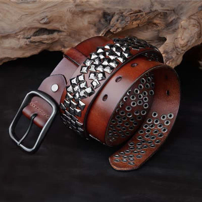 Irregular Arrangement Bright Pyramid Rivets Leather Belt