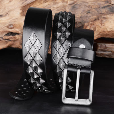 Black Gothic Rhomboid Rivets Leather Belt