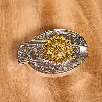 Men's DIY Gold & Silver Sunflower Hidden Folding Knife Leather Belt